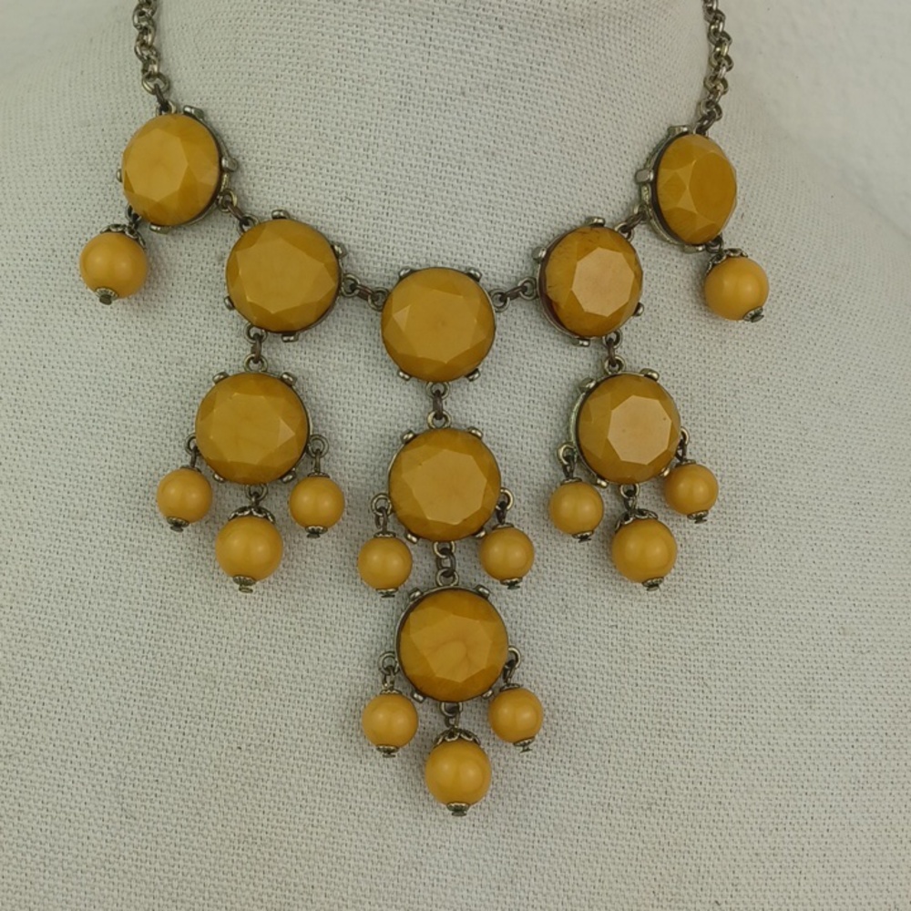 VTG Victorian Style Multifaceted Rich Carmel Glass Stone & Bead Choker Necklace